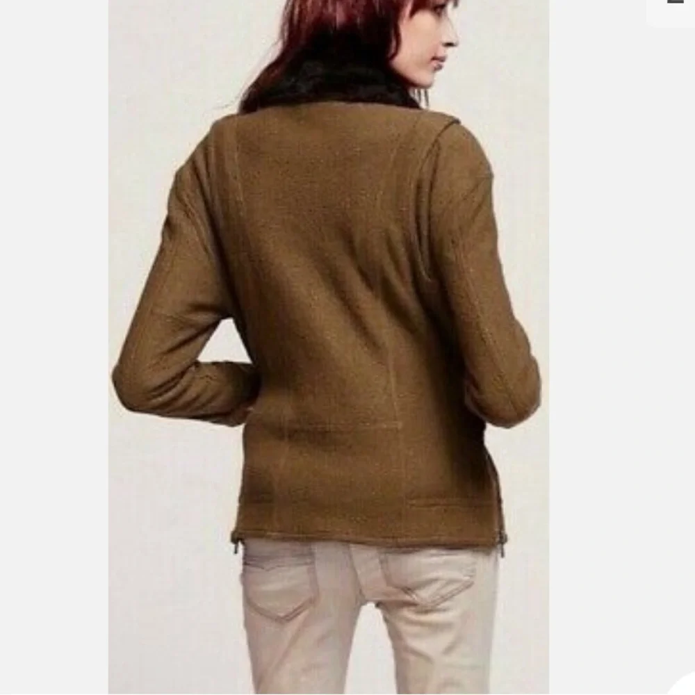 Free People Olive Green Oversized Wool Blend Moto‎ Faux Fur Jacket Size XS